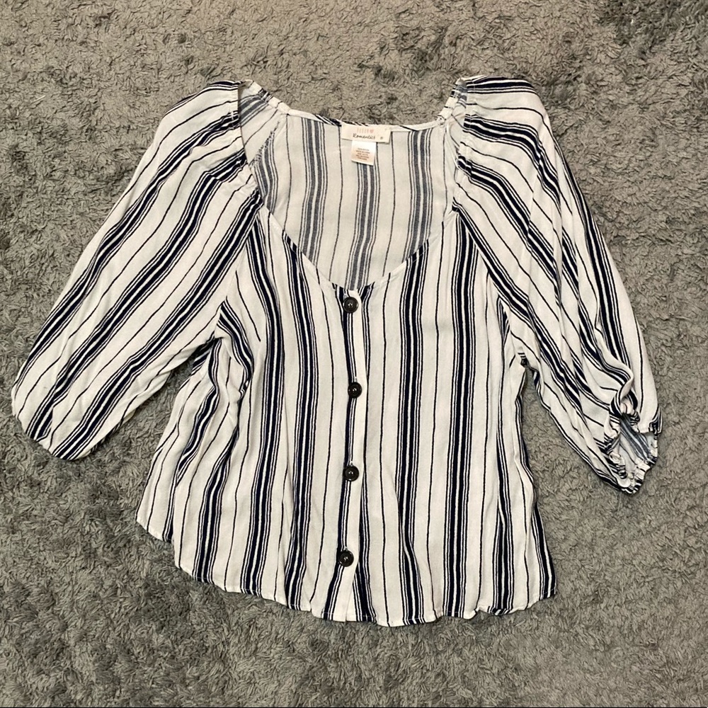 Striped Quarter-Sleeve Peasant Top